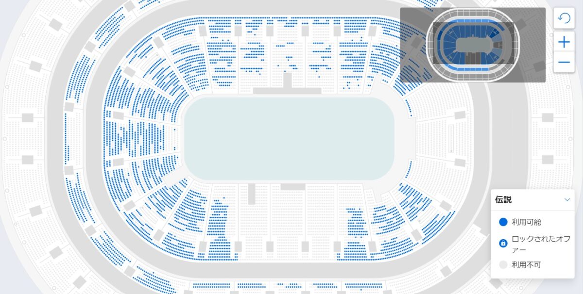 ticketmaser予約画面で最初に表示される会場座席表を少し拡大した画面