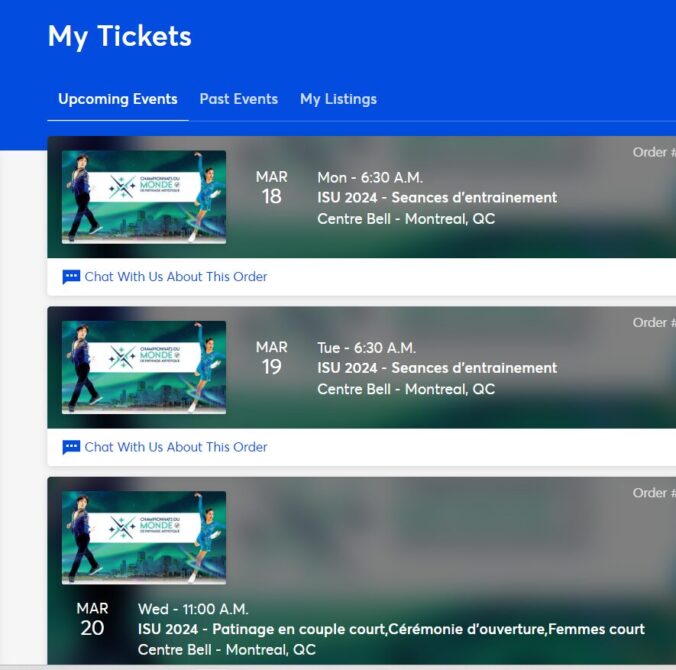 ticketmasterのマイアカウントページに表示される購入チケット情報の画面